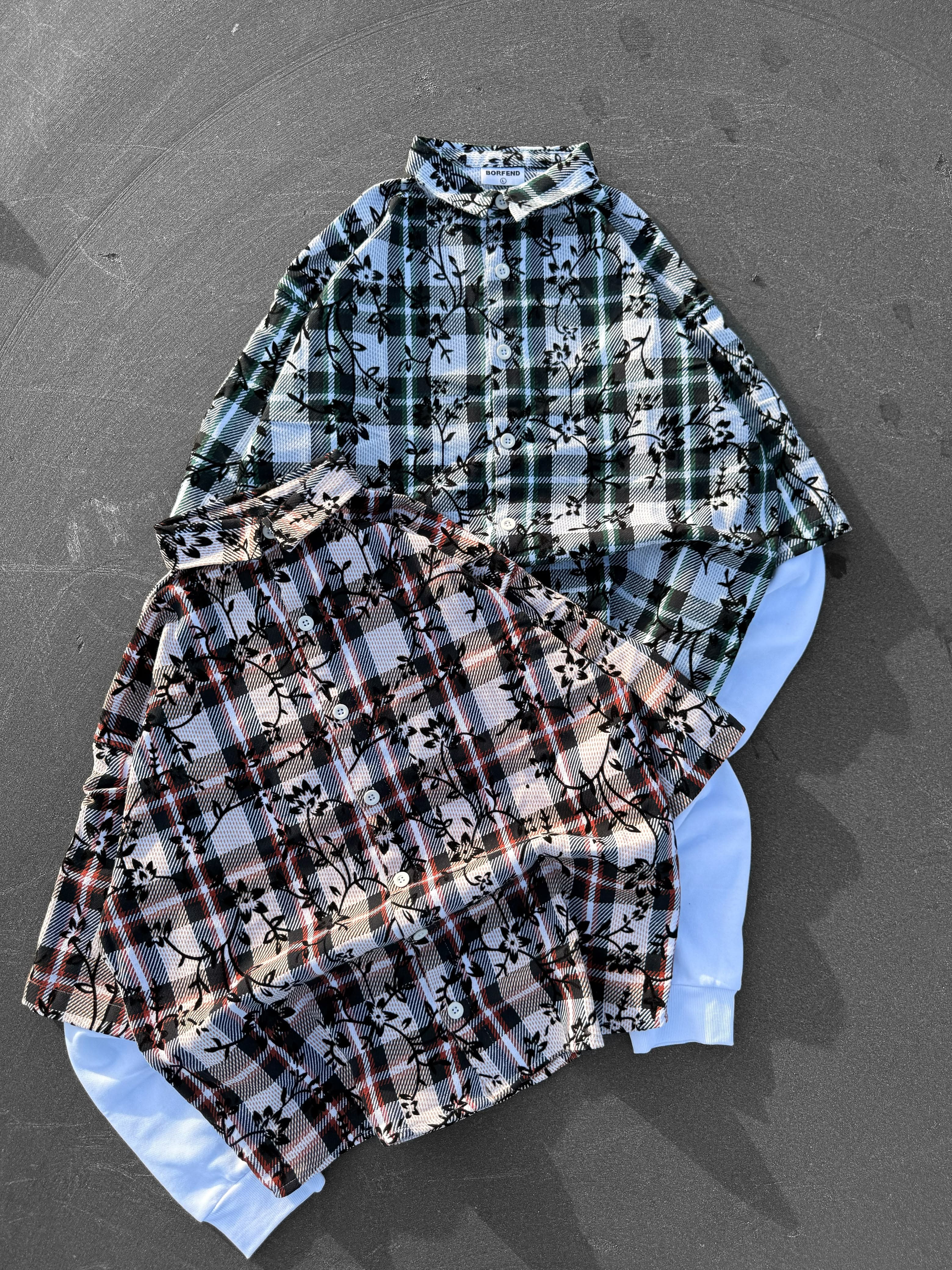 Borfend Flocked Check Shirt — Rust